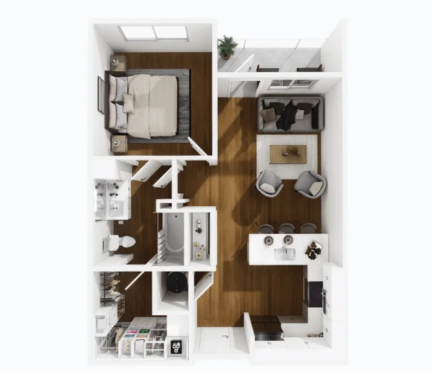 Amelia one bedroom floor plan, 726 square feet