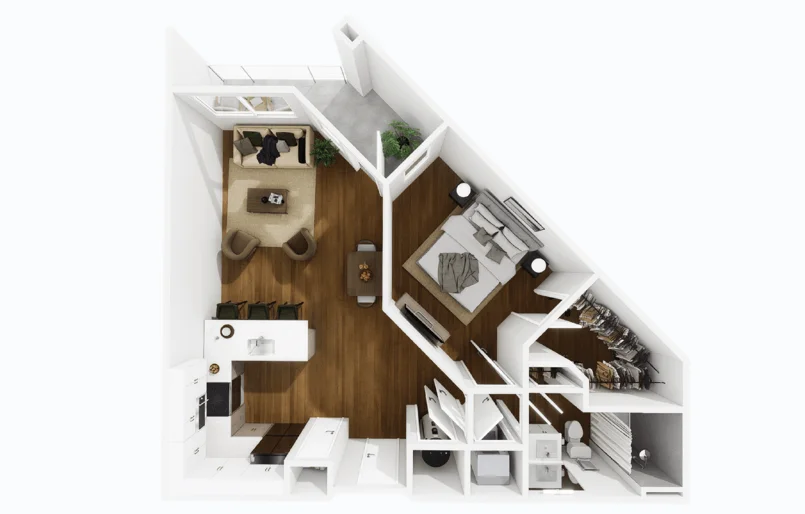 Earhart one bedroom floor plan, 796 square feet