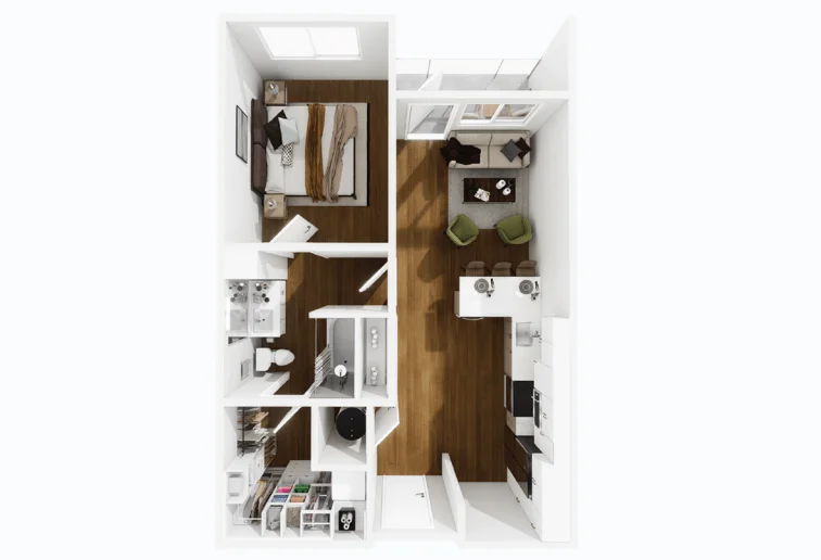 Hartmann one bedroom floor plan, 671 square feet