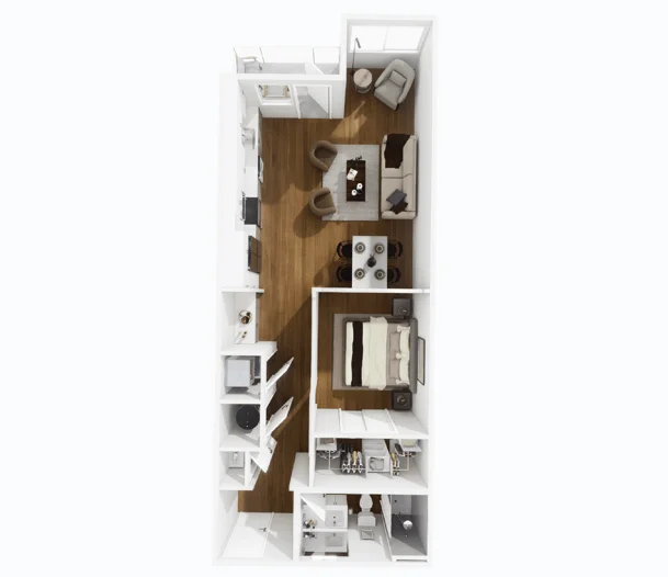 Orville one bedroom floor plan, 760 square feet